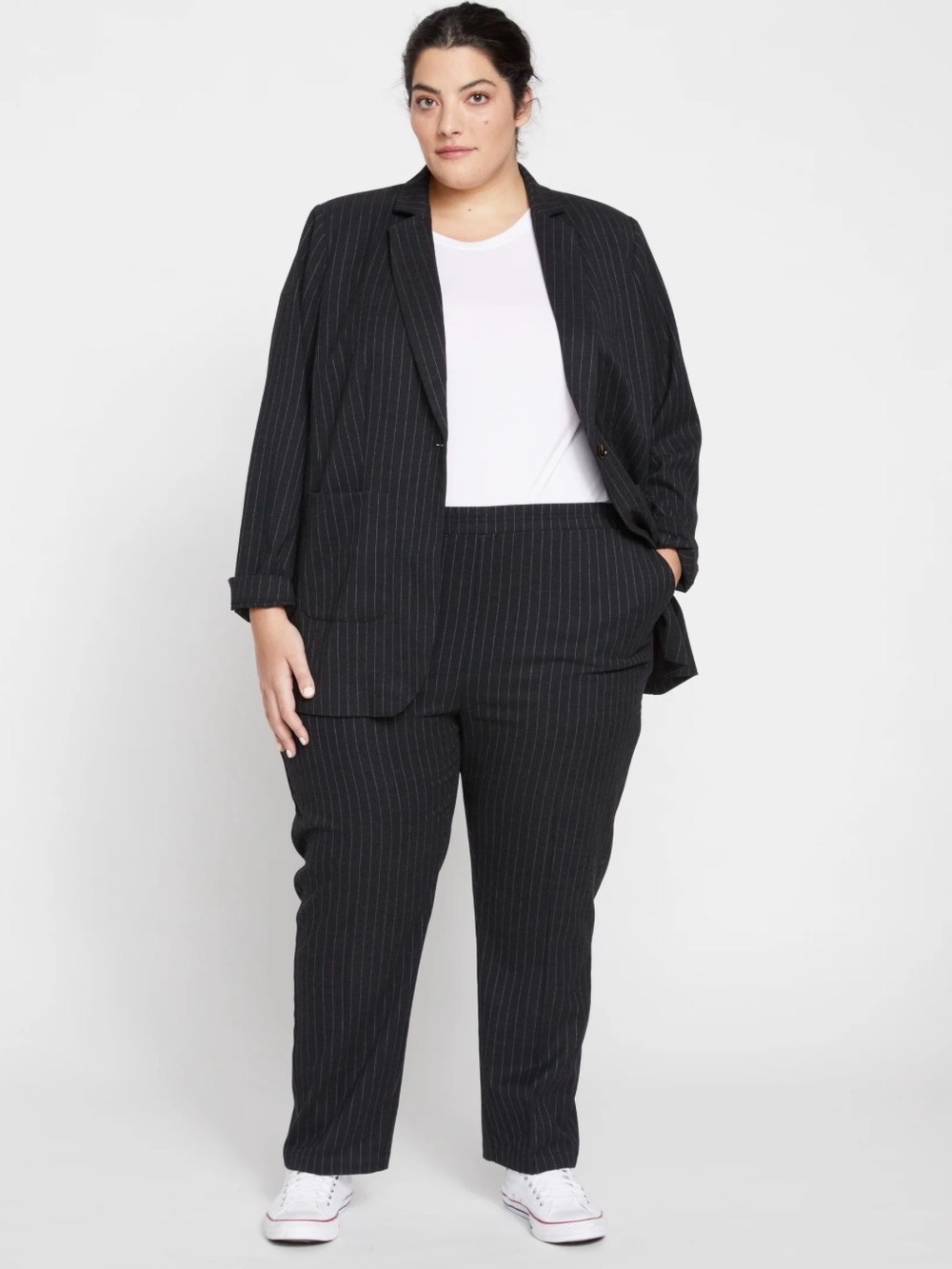 Universal Standard Plus Size Charcoal Grey Pinstripe Pants Suit Jacket Blazer